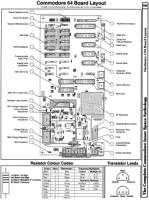 [9601287 Hardware Section: Commodore 64 Board Layout, Resistor Colour Codes, Transistor Lead Assignments]